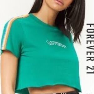 Forever 21 Green and Rainbow Accent Crop Top Size M